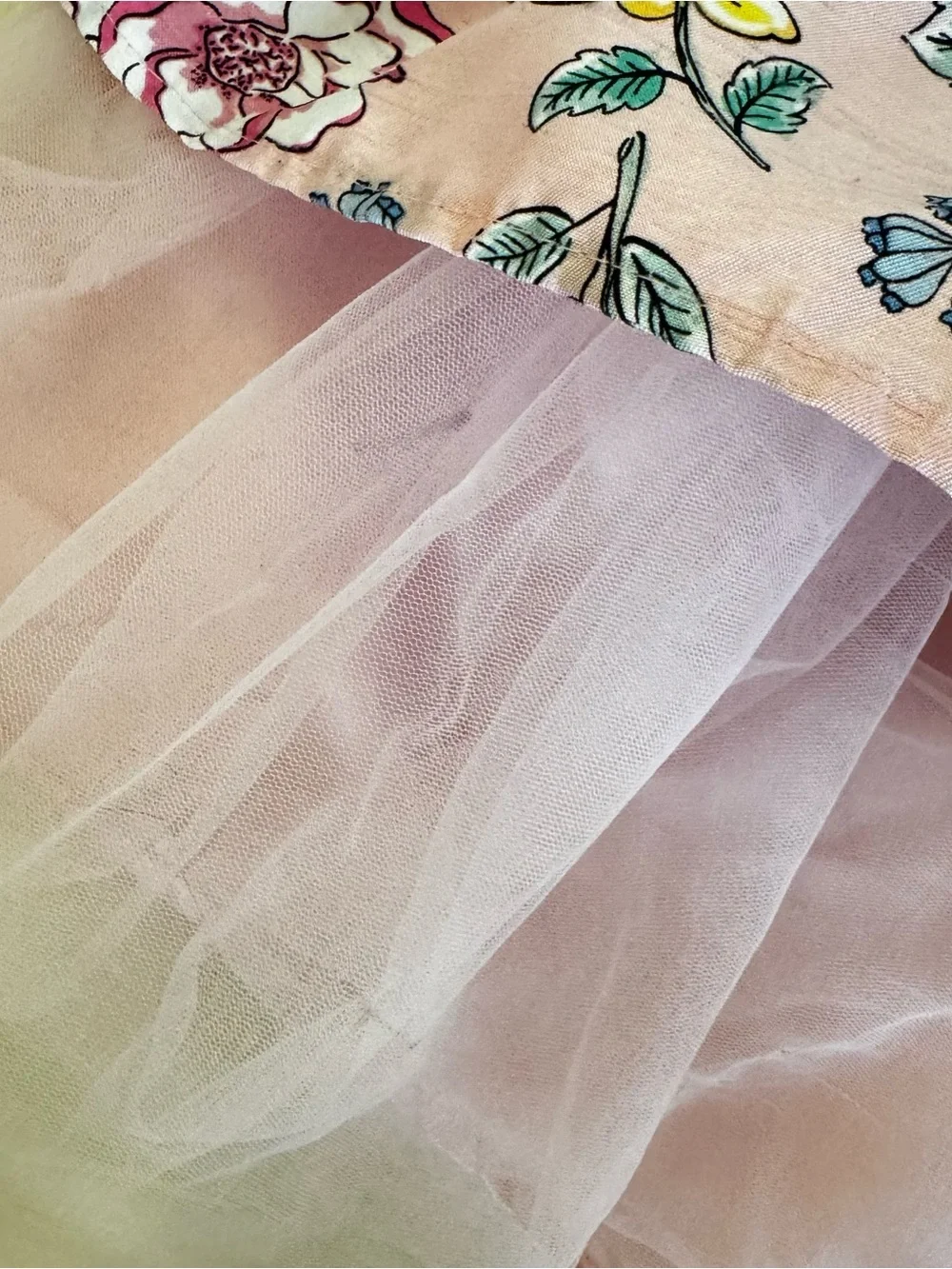 Nannette Pink Floral Party Dress with Tulle Trim